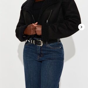 Get Your Karma Cropped Shearling Jacket - Black